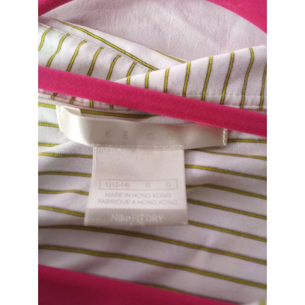 Nike Golf L White with Green Striped V-neck Polo Short Sleeve - Picture 3 of 5